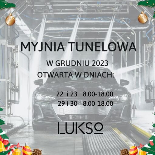 LUKSO Myjnia samochodowa Bezdotykowa Myjnai Tunelowa godziny otwarcia w grudniu Auto SPA sprzątanie samochodu Kraków Ruczaj Skawina